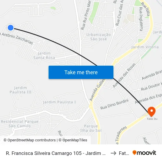 R. Francisca Silveira Camargo 105 - Jardim Res. Itaim Itu - SP 13310-654 Brasil to Fatec Itu map