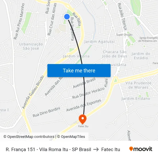 R. França 151 - Vila Roma Itu - SP Brasil to Fatec Itu map