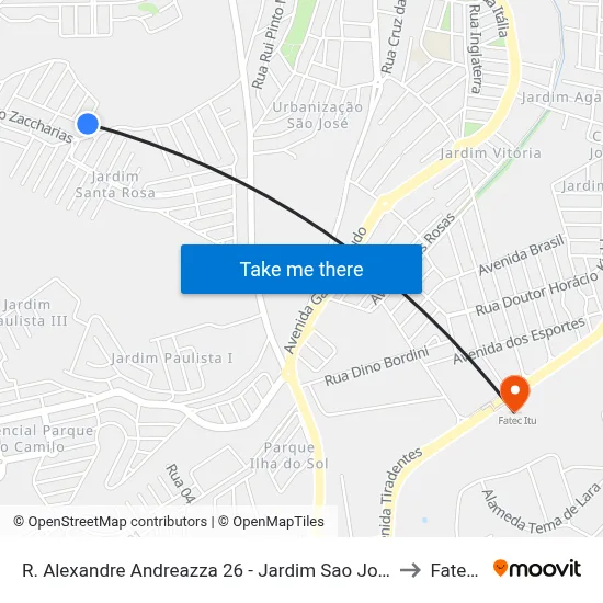 R. Alexandre Andreazza 26 - Jardim Sao Jose Itu - SP Brasil to Fatec Itu map