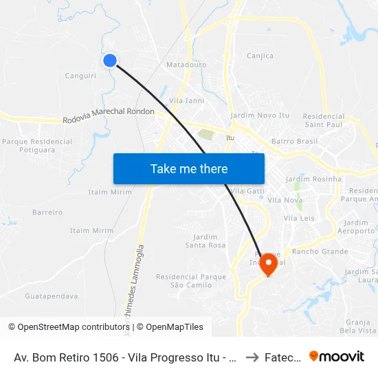 Av. Bom Retiro 1506 - Vila Progresso Itu - SP Brasil to Fatec Itu map