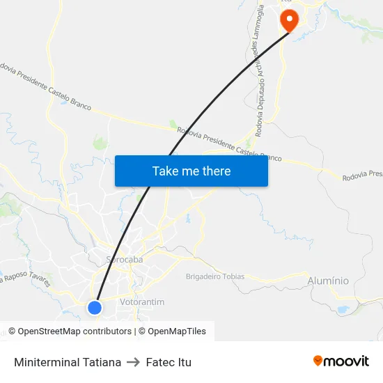 Miniterminal Tatiana to Fatec Itu map
