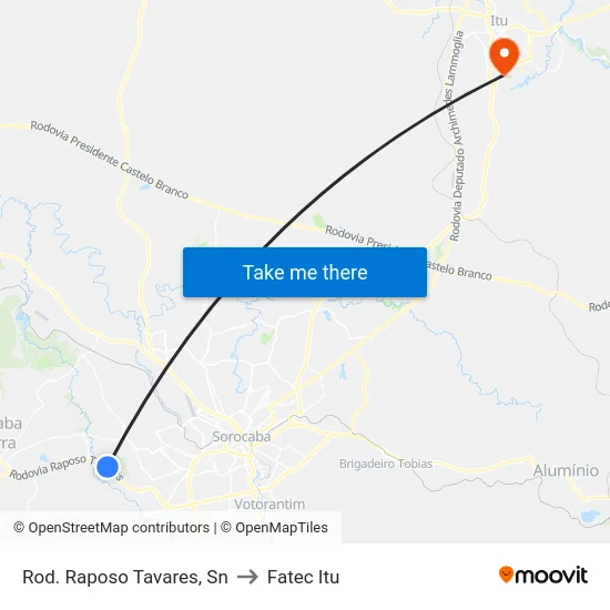 Rod. Raposo Tavares, Sn to Fatec Itu map