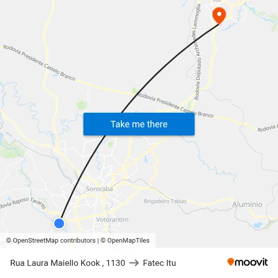 Rua Laura Maiello Kook , 1130 to Fatec Itu map