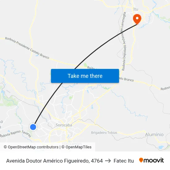 Avenida Doutor Américo Figueiredo, 4764 to Fatec Itu map