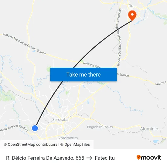 R. Délcio Ferreira De Azevedo, 665 to Fatec Itu map