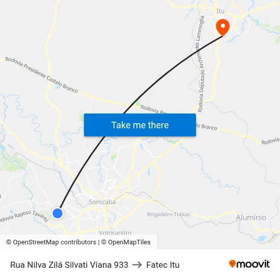 Rua Nilva Zilá Silvati Viana 933 to Fatec Itu map