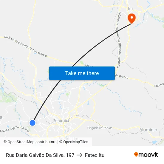 Rua Daria Galvão Da Silva, 197 to Fatec Itu map