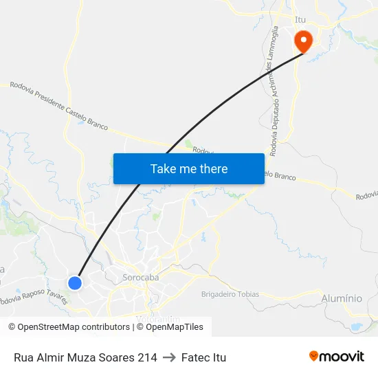 Rua Almir Muza Soares 214 to Fatec Itu map