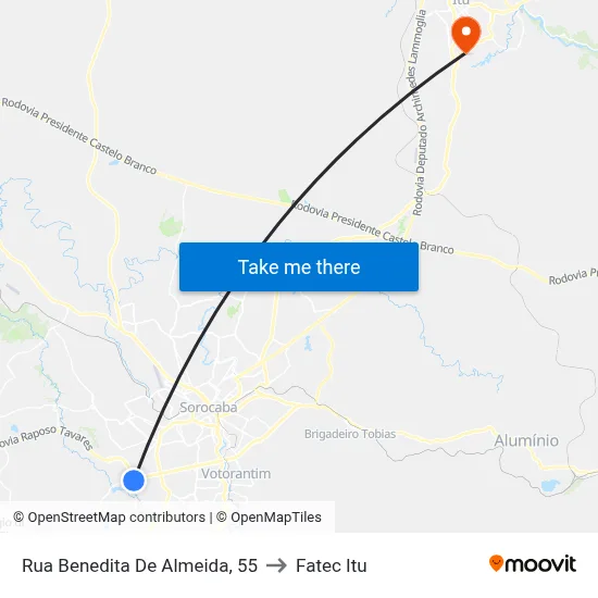 Rua Benedita De Almeida, 55 to Fatec Itu map