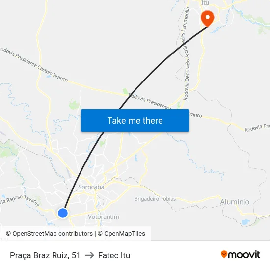 Praça Braz Ruiz, 51 to Fatec Itu map