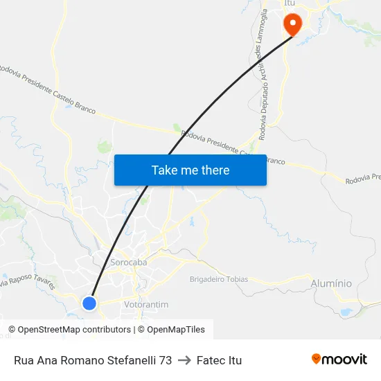 Rua Ana Romano Stefanelli 73 to Fatec Itu map
