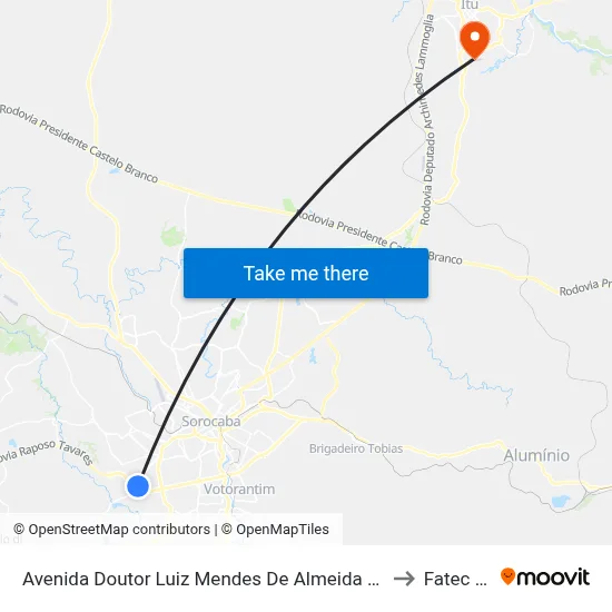 Avenida Doutor Luiz Mendes De Almeida 2633 to Fatec Itu map