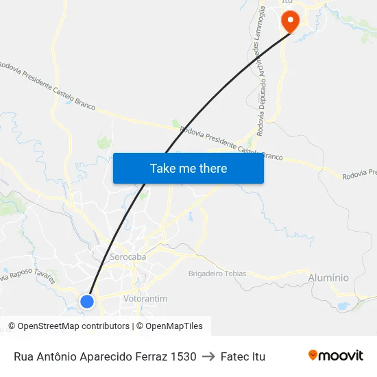 Rua Antônio Aparecido Ferraz 1530 to Fatec Itu map