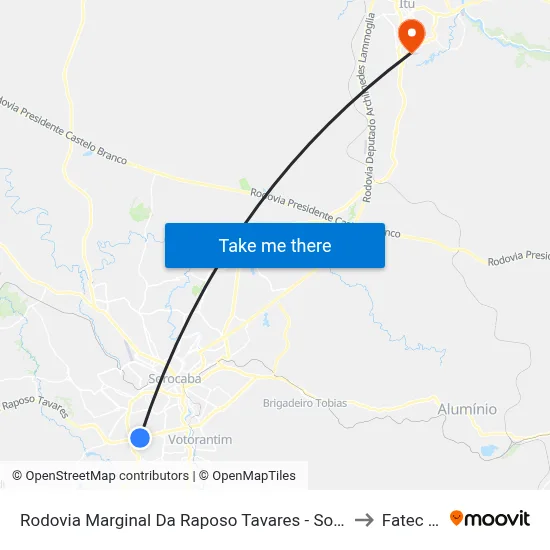 Rodovia Marginal Da Raposo Tavares - Soromix to Fatec Itu map
