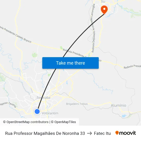 Rua Professor Magalhães De Noronha 33 to Fatec Itu map