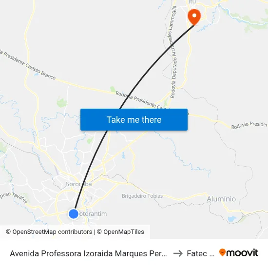 Avenida Professora Izoraida Marques Peres ,482 to Fatec Itu map