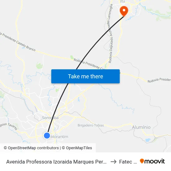 Avenida Professora Izoraida Marques Peres, 216 to Fatec Itu map