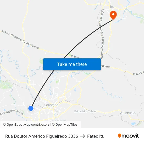 Rua Doutor Américo Figueiredo 3036 to Fatec Itu map
