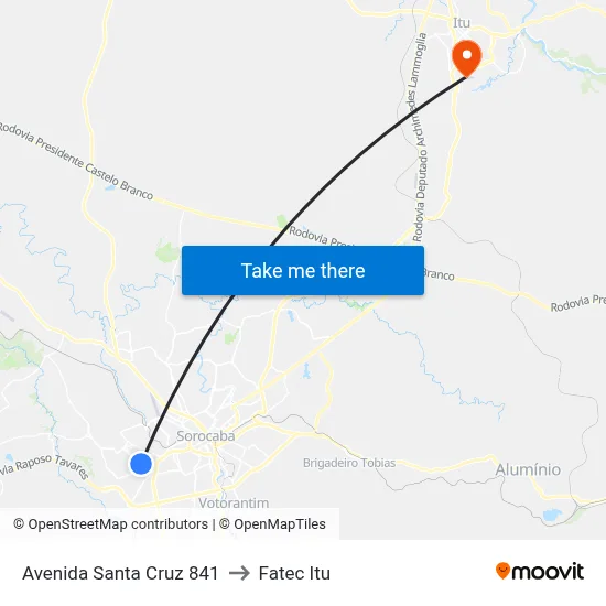Avenida Santa Cruz 841 to Fatec Itu map