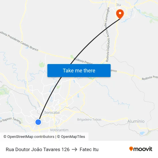 Rua Doutor João Tavares 126 to Fatec Itu map
