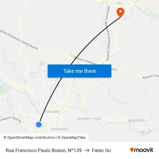 Rua Francisco Paulo Braion, Nº139 to Fatec Itu map