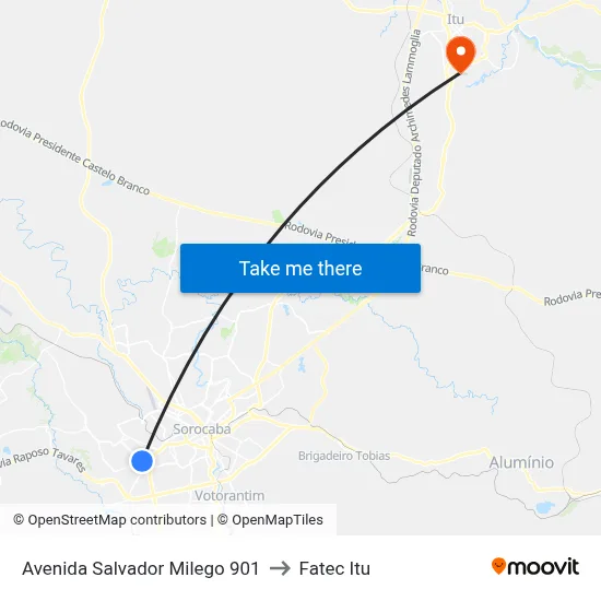 Avenida Salvador Milego 901 to Fatec Itu map