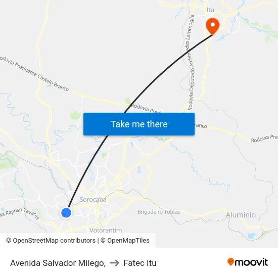 Avenida Salvador Milego, to Fatec Itu map
