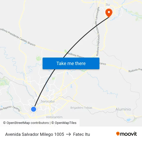 Avenida Salvador Milego 1005 to Fatec Itu map