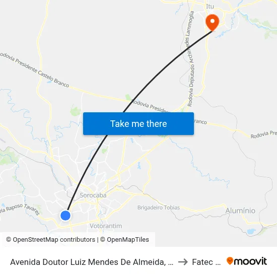 Avenida Doutor Luiz Mendes De Almeida, 1075 to Fatec Itu map
