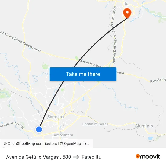 Avenida Getúlio Vargas , 580 to Fatec Itu map