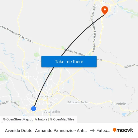 Avenida Doutor Armando Pannunzio - Anhanguera to Fatec Itu map