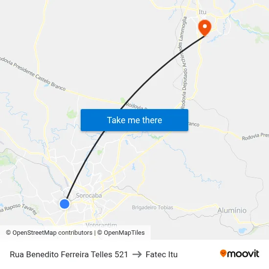 Rua Benedito Ferreira Telles 521 to Fatec Itu map