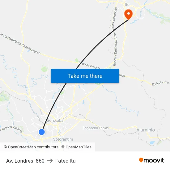 Av. Londres, 860 to Fatec Itu map