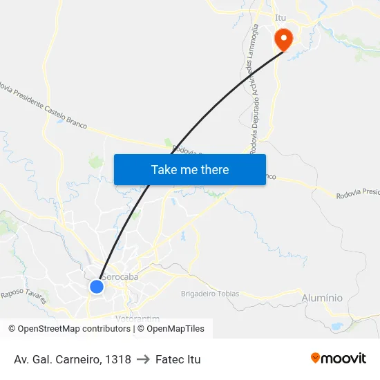Av. Gal. Carneiro, 1318 to Fatec Itu map