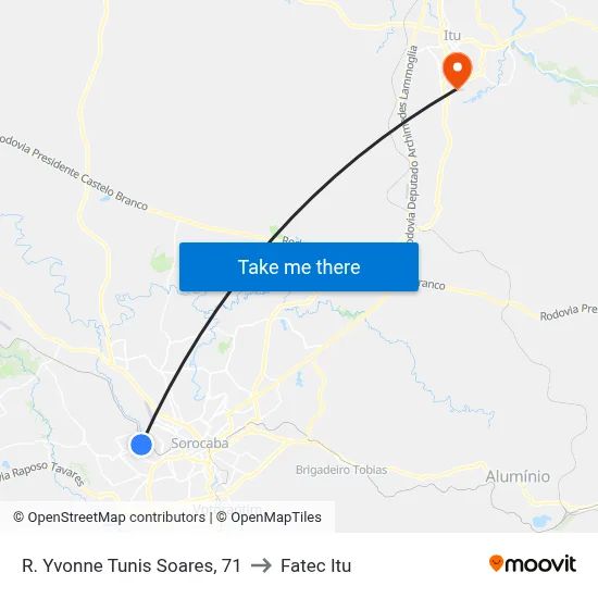 R. Yvonne Tunis Soares, 71 to Fatec Itu map