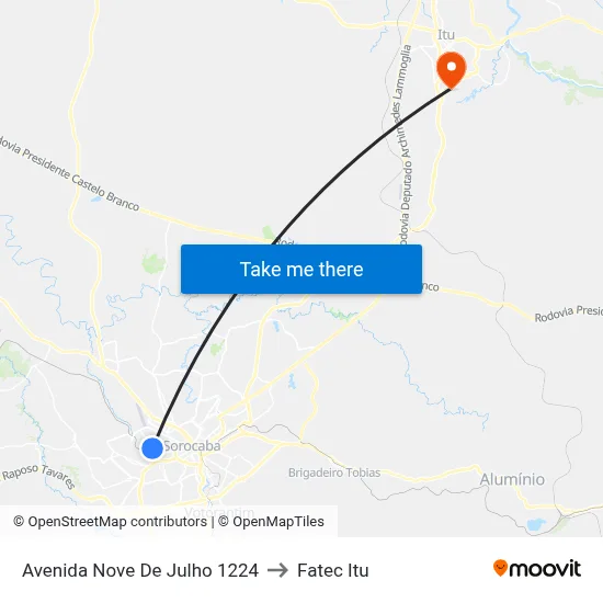 Avenida Nove De Julho 1224 to Fatec Itu map