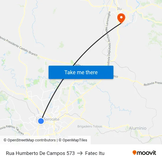 Rua Humberto De Campos 573 to Fatec Itu map