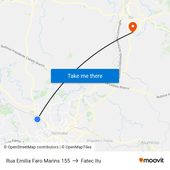 Rua Emília Faro Marins 155 to Fatec Itu map
