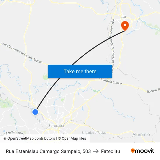 Rua Estanislau Camargo Sampaio, 503 to Fatec Itu map
