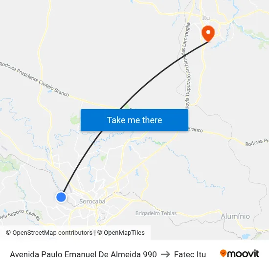 Avenida Paulo Emanuel De Almeida 990 to Fatec Itu map