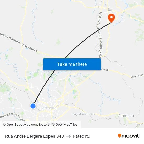 Rua André Bergara Lopes 343 to Fatec Itu map