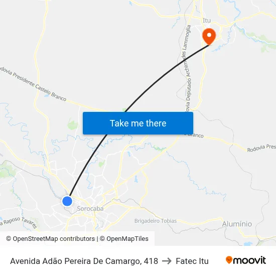Avenida Adão Pereira De Camargo, 418 to Fatec Itu map