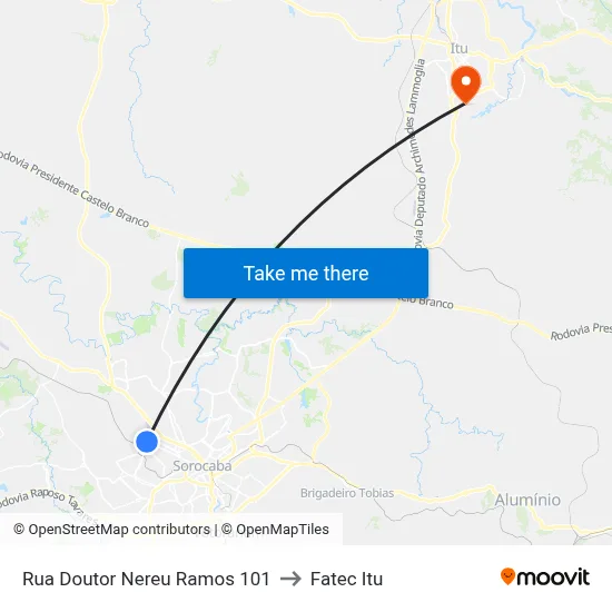 Rua Doutor Nereu Ramos 101 to Fatec Itu map