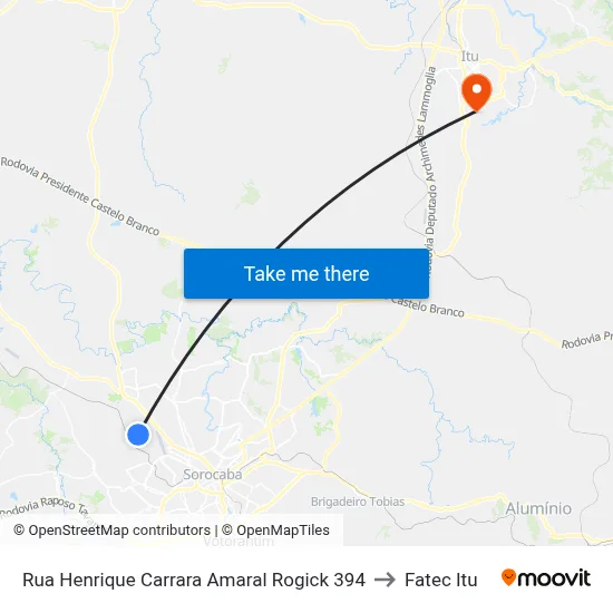 Rua Henrique Carrara Amaral Rogick 394 to Fatec Itu map