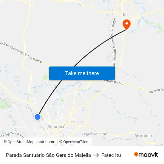 Parada Santuário São Geraldo Majella to Fatec Itu map