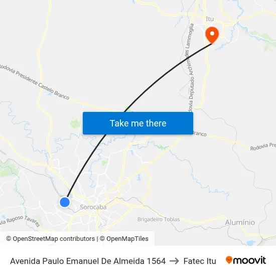 Avenida Paulo Emanuel De Almeida 1564 to Fatec Itu map