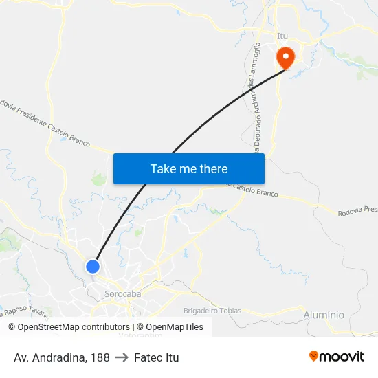 Av. Andradina, 188 to Fatec Itu map