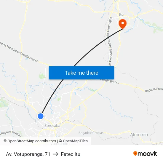 Av. Votuporanga, 71 to Fatec Itu map