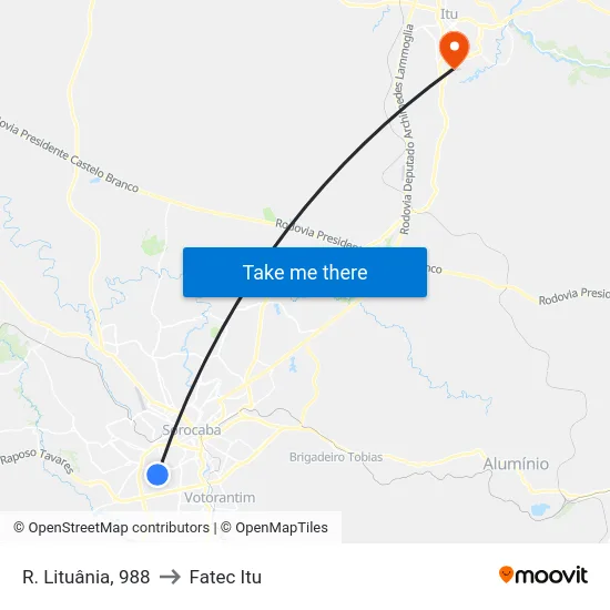 R. Lituânia, 988 to Fatec Itu map