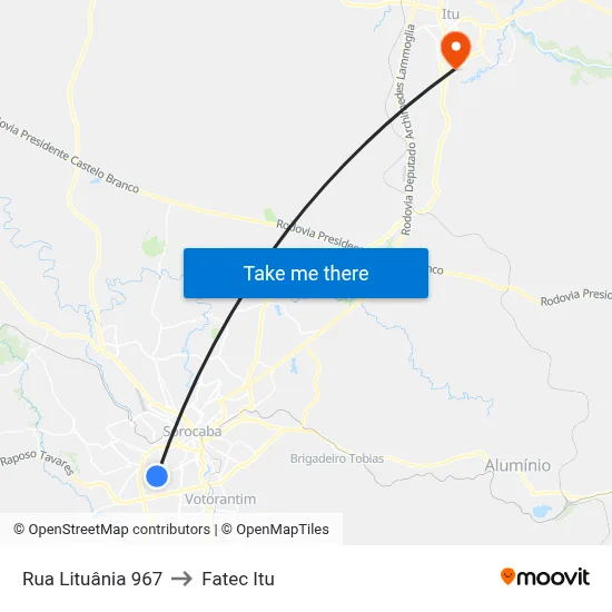 Rua Lituânia 967 to Fatec Itu map